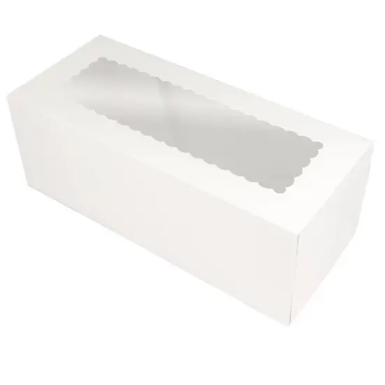 O'Creme White Log Box with Scalloped Window, 14.5" x 5" x 3" H - Pack Of 5 image {1}