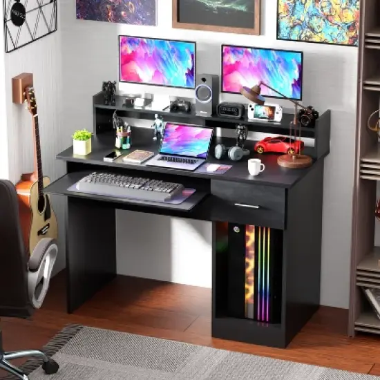 BestMassage 43 Inch Office Desk Computer Desk with Drewers Keyboard Tray CPU Stand Gamin Desk, Black image {1}