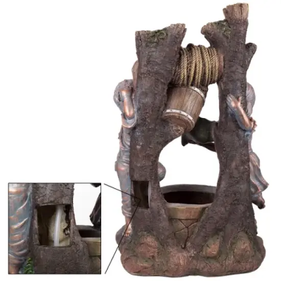 Nature Spring Outdoor Water Fountain Statue - Children at Well with LED Lights - 30", Brown image {3}