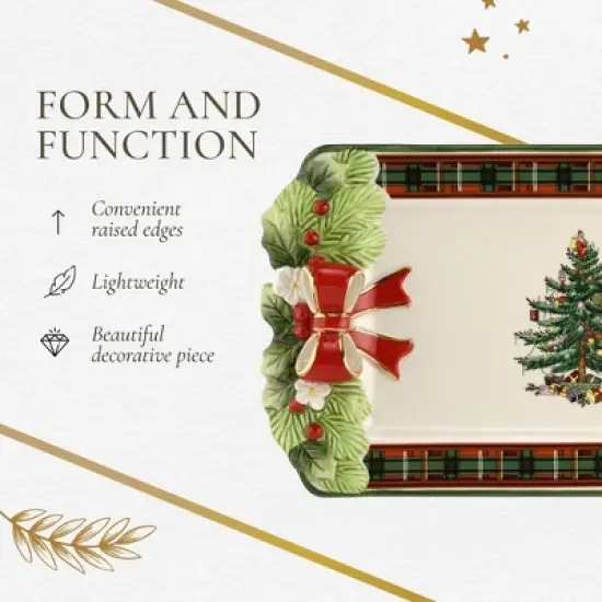 Spode Christmas Tree Figural Tartan Tray, 12-Inch Festive Serving Tray with Tartan Border, Christmas Serving Tray - Fine Earthenware image {5}