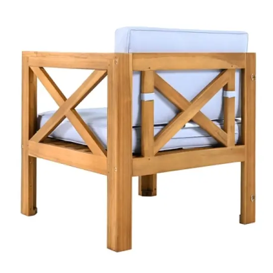 FIONECA 5-Piece Outdoor Wooden Sectional Sofa Set with Cushions &uml;C Natural Finish Frame & Gray Cushions, Patio/Backyard Seating Group image {14}