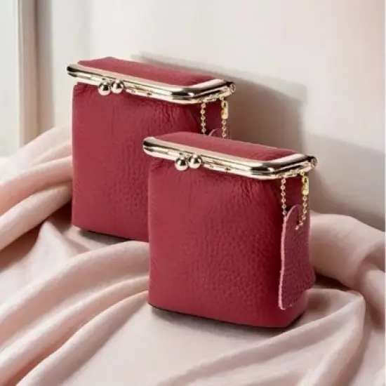 Paaaawaters Women's Genuine Leather Small Jewelry Coin Purse Vintage Kiss Lock Change Pouch Casual Style Mini Wallets pouches Bag image {2}