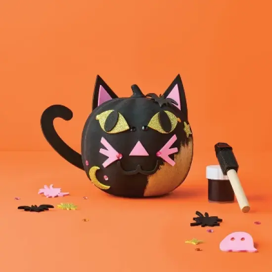 Halloween Craft Embellished Paper Mache Cat Pumpkin Painting Kit - Mondo Llama&trade; image {1}