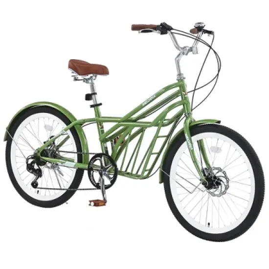 YONWAY 24 Inch Cruiser Bike, 6 Speeds Hybrid Bikes With Dual Disc Brake Suitable For Leisure Riding And Long-distance Commuting image {9}