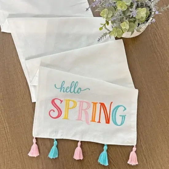 Decorae Spring Table Runner, Hello Spring Easter; Seasonal Fabric Table Decor 71 x 13 Inches image {1}