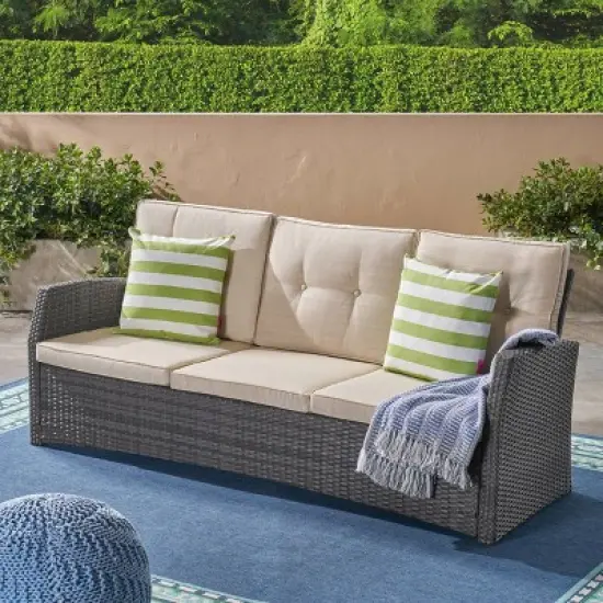 Sanger Wicker Sofa - Gray/Beige - Christopher Knight Home image {4}