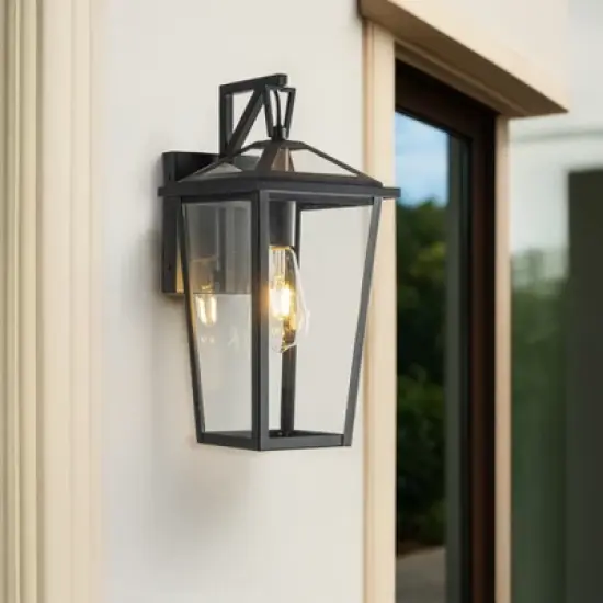 ALOADECOR Classic Outdoor Wall Lantern Matte Black Wall Sconce with Clear Tempered Glass Open Bottom Wall Mount Light Fixture for Entryway image {11}