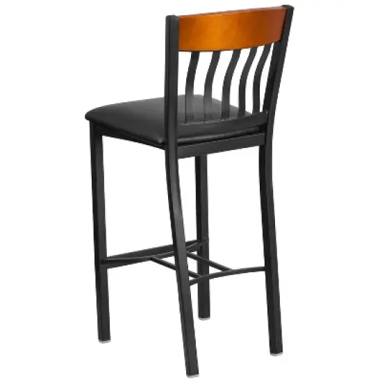 Flash Furniture Vertical Back Metal and Wood Restaurant Barstool with Vinyl Seat image {2}