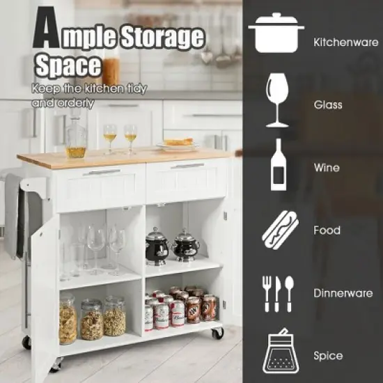 Costway Rolling Kitchen Cart Island Heavy Duty Storage Trolley Cabinet Utility White image {3}