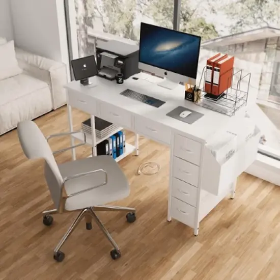 Kumasinova 47" Office Desks with Power Outlet,Computer Desk with Drawers,Gaming Desk with Large Side Pocket,Standing Desk for Gaming/Study image {6}