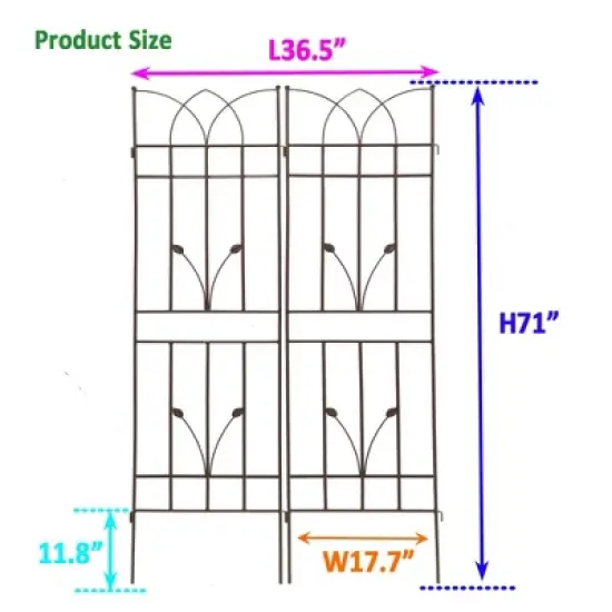 Syemin Patio Decorative Screens, Iron Arch Decoration Garden Trellis, for Outdoor for Climbing Plants Support, Flowerbed, Brown, 36.5"*17.7"*71" image {4}