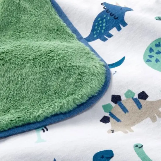 Jersey Knit Reversible Faux Fur Blanket Dinos - Cloud Island&trade; Blue/Green image {2}