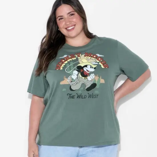 Women's Wild West Mickey Short Sleeve Graphic T-Shirt - Green image {4}