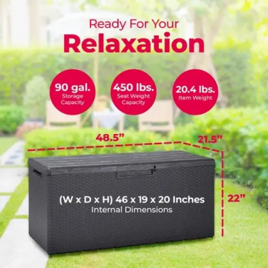 Toomax Portofino Weather Resistant Heavy Duty 90 Gal Novel Resin Outdoor Storage Deck Box with Lockable Lid & 450 lb Weight Capacity - Gray (Z175E097) image {2}
