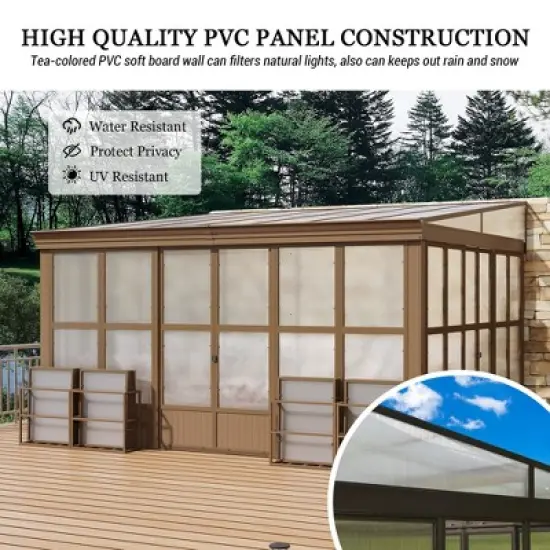 Mondawe Lean to Sunroom 12x14FT Wall Mounted Solarium with Sloping Roof, Detachable Screens, 2 Lockable Sliding Doors image {7}