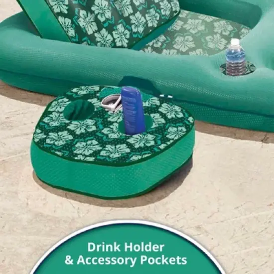 Aqua Leisure Campania 2 in 1 Convertible Water Lounger Pool Inflatable with Aqua Heavy Duty Dual Action Hand Pump with 4 Nozzle Adapters Attachments image {2}