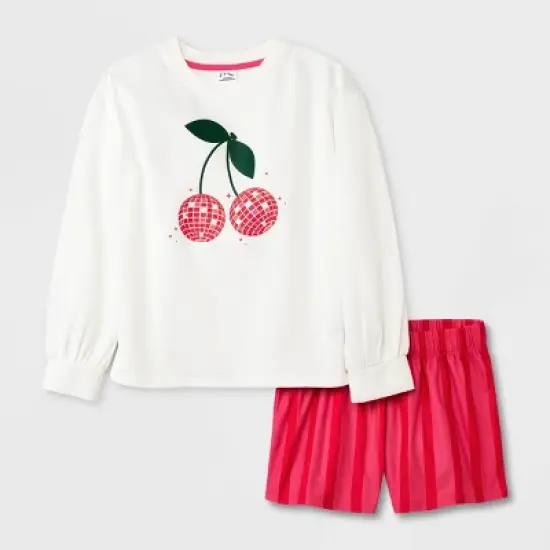Girls' 2pc Full Sleeve Graphic Sweatshirt and Shorts Pajama Set - art class&trade; image {6}