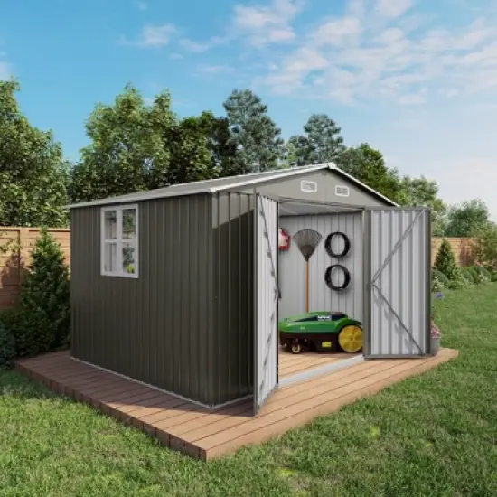 10 x 8 FT Outdoor Storage Shed,Lockable Door and Air Vent, Clear Window Garden Tool Shed for Bicycles,Backyards, Patios, Lawns,Gray image {16}