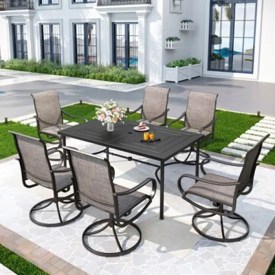 Captiva Designs 7pc Patio Dining Steel Rectangle Table & Textilene 360 Degree Swivel Chairs image {17}