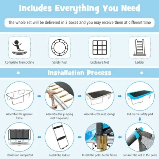 Costway 8 x 14 FT Rectangular Recreational Trampoline W/ Safety Enclosure Net Ladder Outdoor image {5}