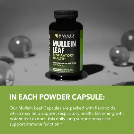 Mullein Leaf Capsule for Respiratory Health,  5000mg Extract 10:1 for Lung Support and Immune Function, Havasu Nutrition, 30ct image {3}