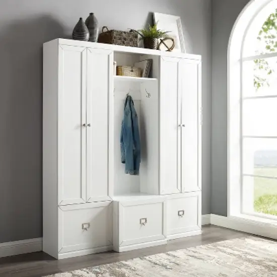 3pc Harper Entryway Hall Tree and 2 Pantry Closet Set White - Crosley image {1}