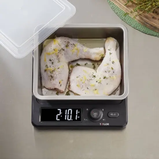 Taylor 22lb Stainless Steel Digital Kitchen Food Scale with Container Black/Gray: Oversized Display, 22lb Capacity image {9}