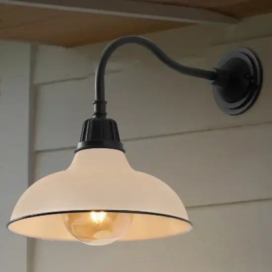 JONATHAN Y Aurora Farmhouse Industrial Indoor/Outdoor Iron LED Gooseneck Arm Outdoor Sconce image {1}