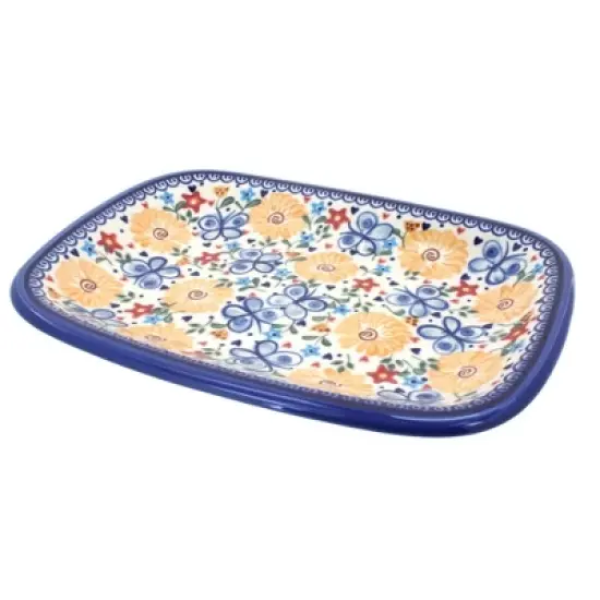 Blue Rose Polish Pottery 120 Vena Medium Rectangular Serving Platter image {1}