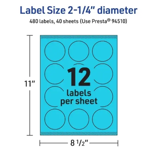 Avery Bright Blue Paper Labels, 2.25" Diameter Round image {4}