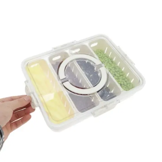 Unique Bargains Rectangle Drain Food Storage Containers 4 Compartment White Transparent 1 Set image {4}