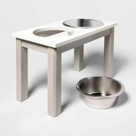 Traditional Long Elevated Dual Tone Dog Bowl with Sour Cream Top - Off-White - Boots & Barkley&trade; image {2}