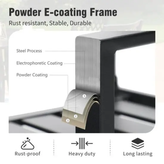Captiva Designs 8pc Patio Slat-top Rectangle Steel Table & Metal Stackable Chairs & 13ft Large Umbrella image {10}