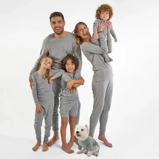 Leveret Matching Family Pajamas &ndash; Solid Light Gray &ndash; 100% Cotton &ndash; Customizable for Personalization image {5}