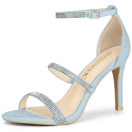 Allegra K Women's Strappy Rhinestone Heel Sandals image {8}