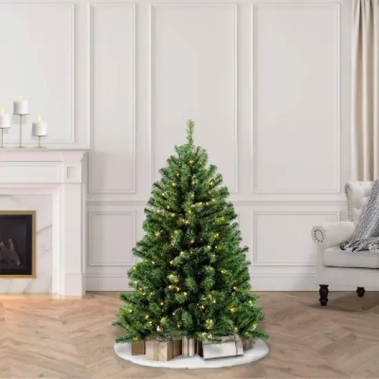 Puleo 4.5ft Pre-lit Artificial Christmas Tree Newcastle Fir: Hinged Branches, 200 Clear Lights, Indoor Use, Includes Stand image {1}