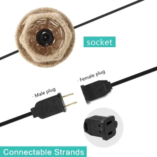 JONATHAN Y Maui 10' 10-Light Incandescent G40 Hemp Rope Shaded String Lights: UL Listed, Indoor/Outdoor Use, Metal Construction image {2}