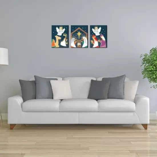 Big Dot of Happiness Holy Nativity - Religious Nursery Wall Art and Manger Scene Christmas Room Decor - 7.5 x 10 inches - Set of 3 Prints image {1}