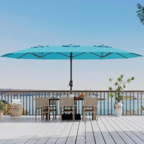 15ft Large Patio Umbrella with Sandbag Base - Rectangular Patio Umbrella with Crank Handle, UV Protection for Outdoor Market, Backyard, Pool image {9}