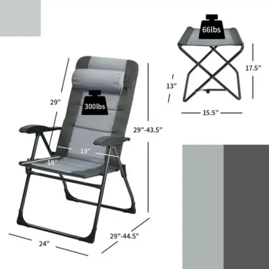 Costway 4PCS Patio Folding Dining Chair Ottoman Set Recliner Adjustable Gray image {1}