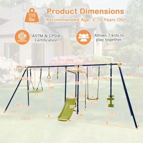 Infans 660 lbs Kids Metal Swing Set for Backyard 7-in-1 Multifunctional Swing Set image {1}