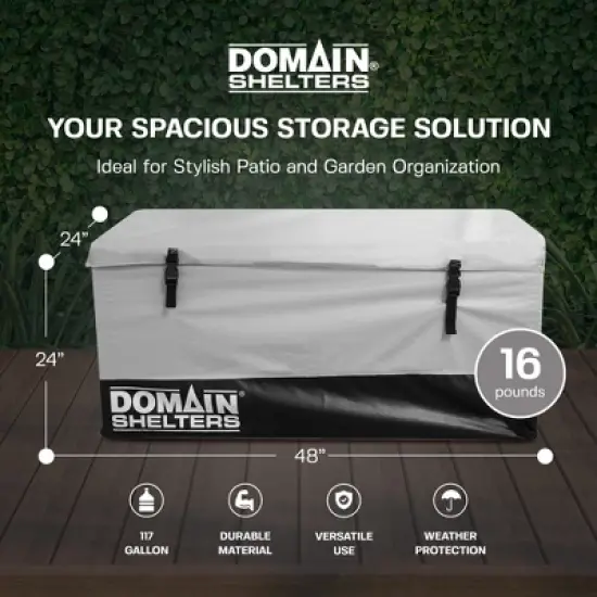 Domain Shelters Outdoor Patio Backyard Garden Storage Container Deck Box w/Removable Weather Bars & Clip Buckles, Gray/Black image {2}