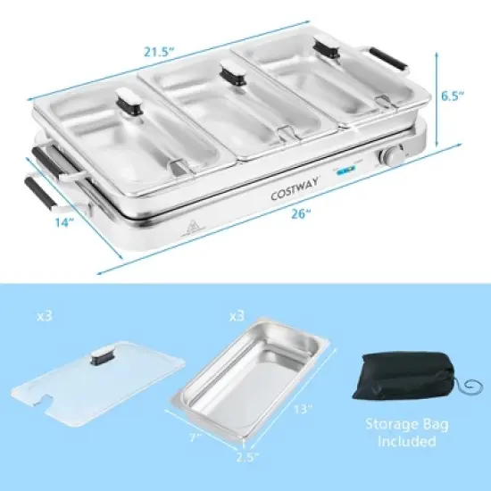 Costway Food Warmer Buffet Server 450W Stainless Steel Electric Warming Tray for Parties image {2}