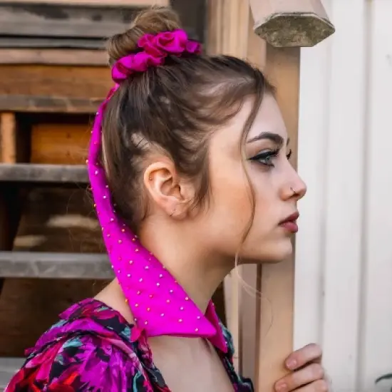 L. Erickson Beaded Long Hair Tail Pony - Fuchsia image {5}