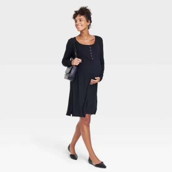 Long Sleeve Nursing Henley Maternity Dress - Isabel Maternity by Ingrid & Isabel&trade; image {2}