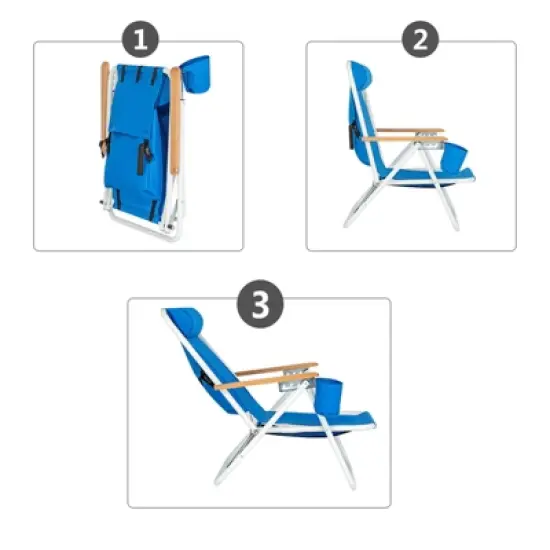 DOMETOUR Portable High Strength Beach Chair with Adjustable Headrest Blue image {3}