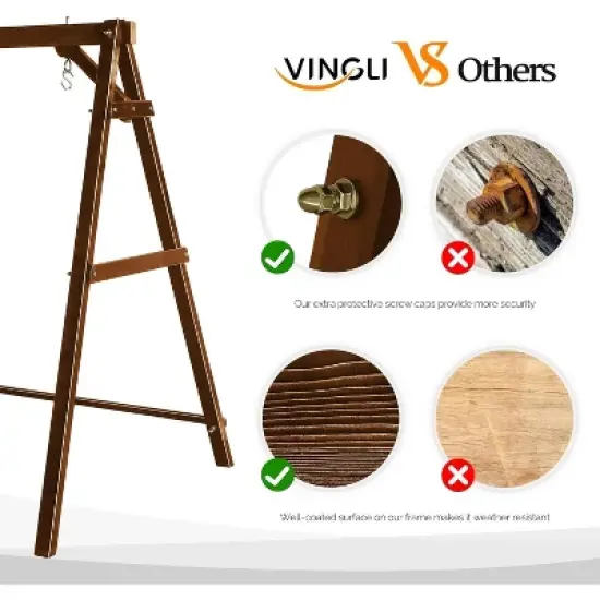 VINGLI Heavy Duty 660 LBS Wooden Swing Frame with Extra Bottom Connection Board, A-Frame Porch Swing Bench Stand for 5 FT Swing Chair image {1}
