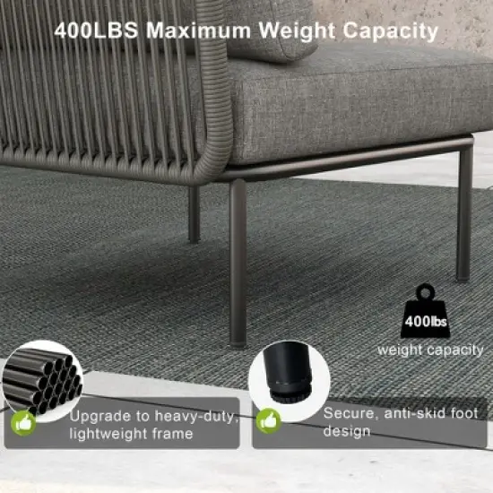 LayinSun 9 Pieces Rope Woven Patio Furniture Set, Modern Modular Sectional Sofa with Coffee Table and Upgrade Thickness Cushion image {4}