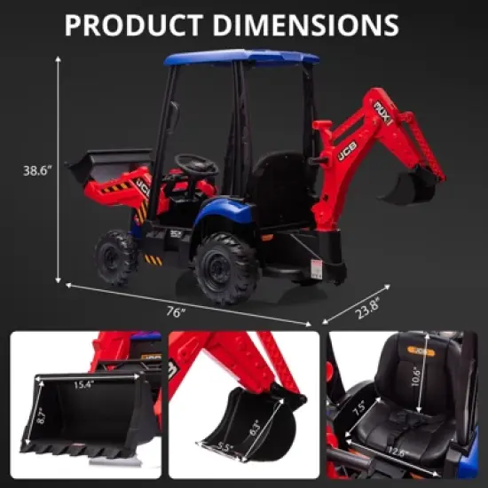 Acekool 12V 4-in-1 Ride-On Excavator & Bulldozer with Remote, Adjustable Seat & Front Loader image {1}