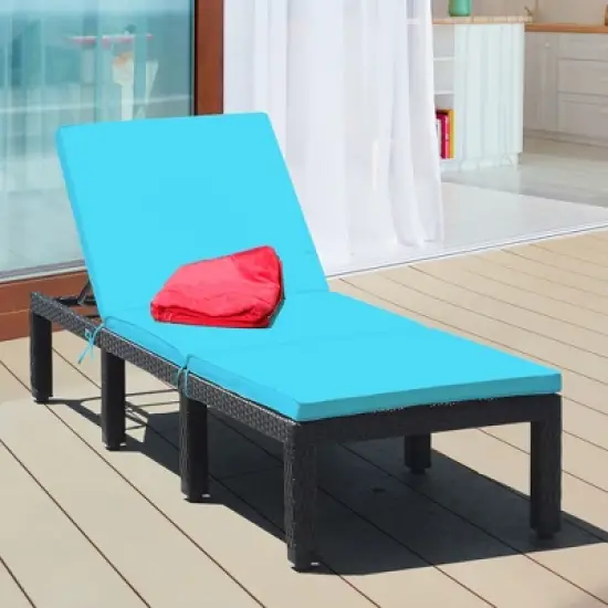 Costway Patio Rattan Lounge Chair Height Adjustable Turquoise image {8}